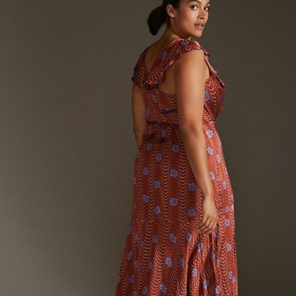 Anthropologie Ruffle-Sleeve Printed-Wrap Maxi Dress - Picture 4 of 9
